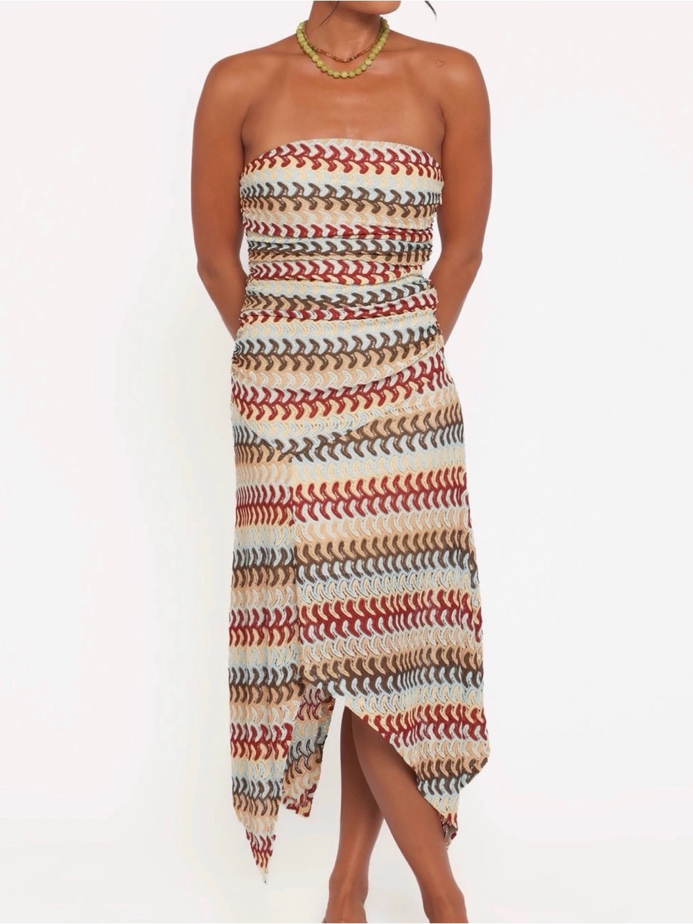 Nordstrom Strapless Crochet Midi Dress - Red, Tan & Blue